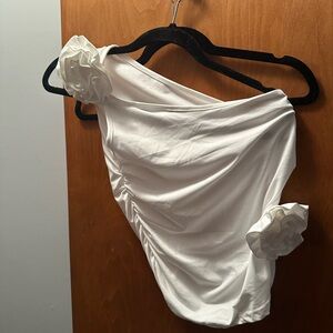 White One-Shoulder Top with Floral Accents